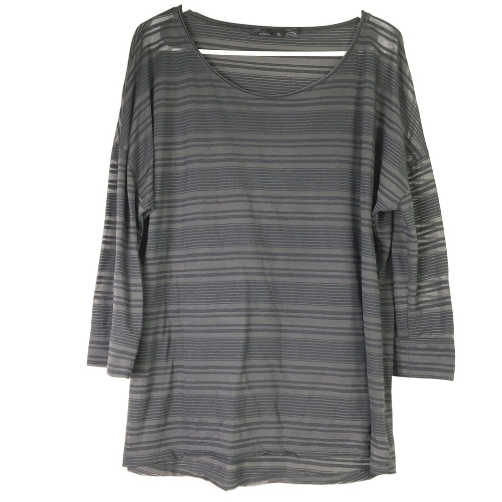 Prana Bacall Womens‎ XL Gray Striped Sheer Dolman 3/4 Sleeve Top W23180734